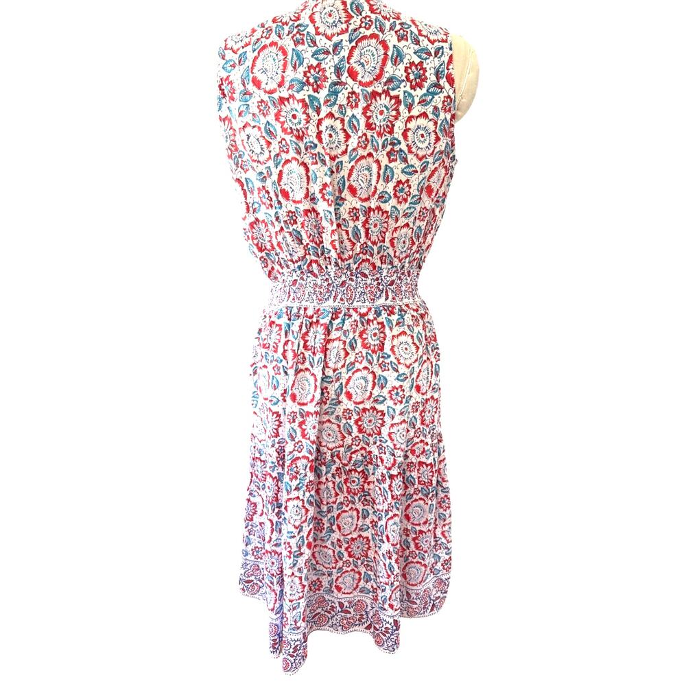 BELL by Alicia Bell Midi Sun Dress in Blue & Orange Floral Silk Print Size Large - Picture 4 of 8